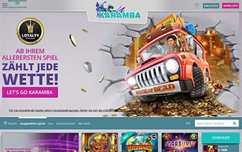 Karamba casino homepage.