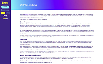 Wildz Casino welcome bonus